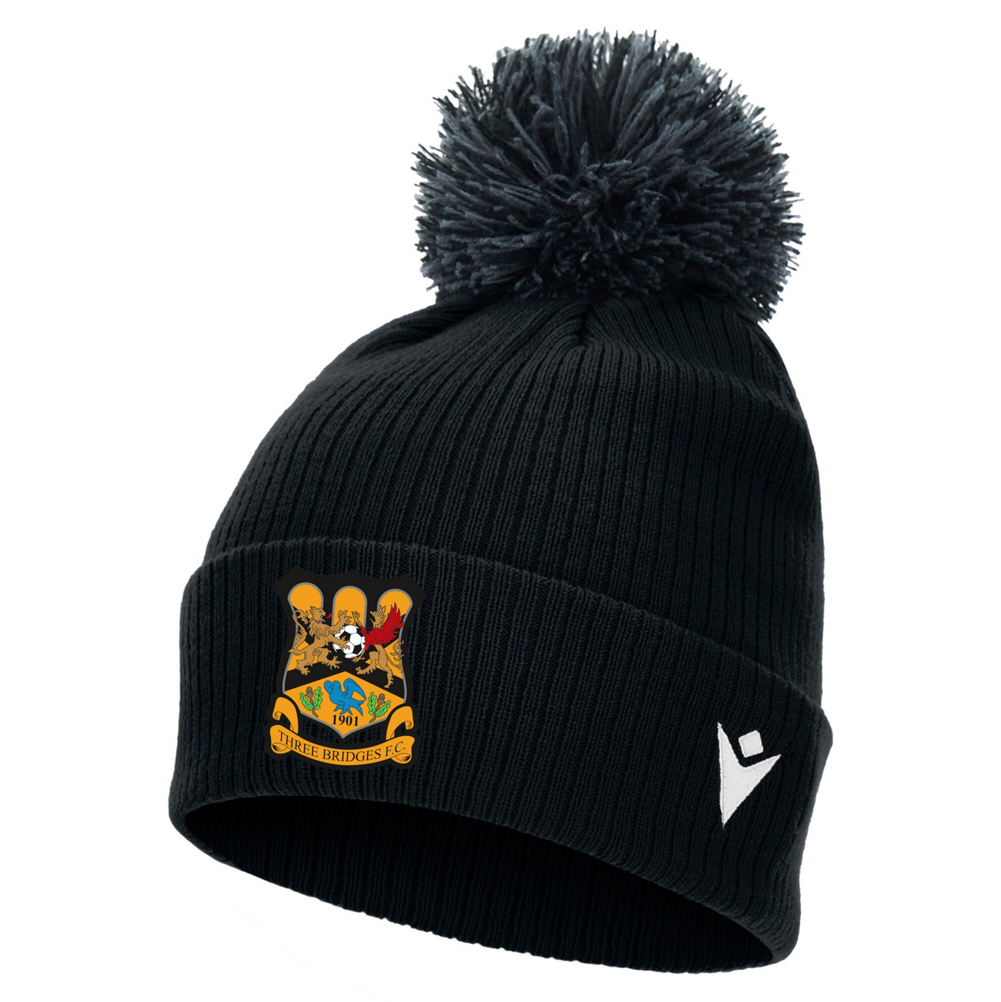 THREE BRIDGES FC BLACK SNOW BOBBLE HAT Macron Sports Hub Hastings