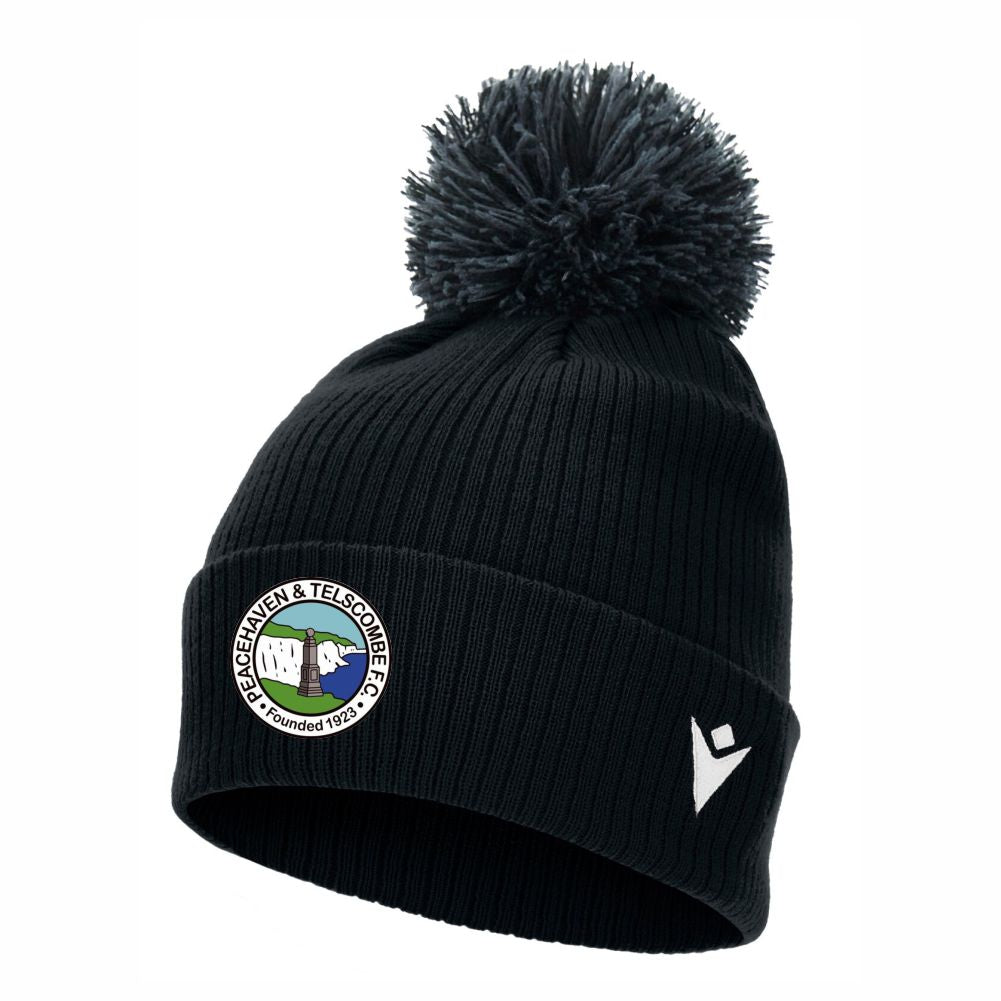 PEACEHAVEN AND TELSCOMBE FC BLACK SNOW BOBBLE HAT Macron Store Hastings