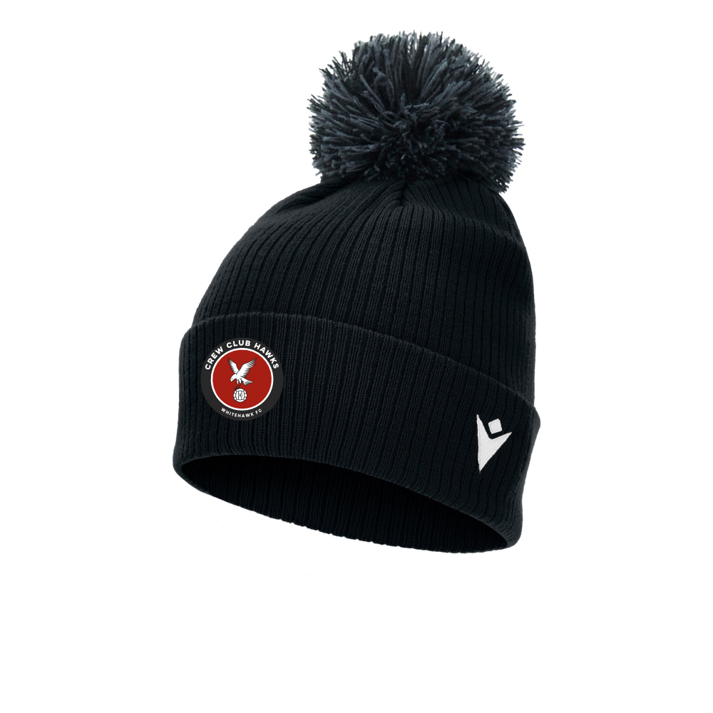 CREW CLUB HAWKS COACHES BLACK SNOW BOBBLE HAT Macron Store Hastings