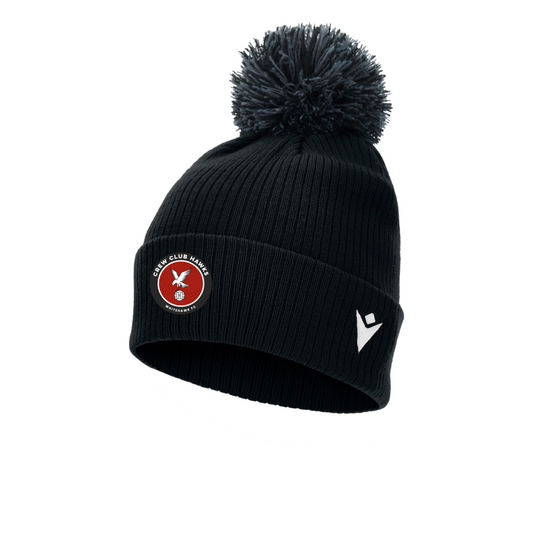CREW CLUB HAWKS COACHES BLACK SNOW BOBBLE HAT Macron Store Hastings