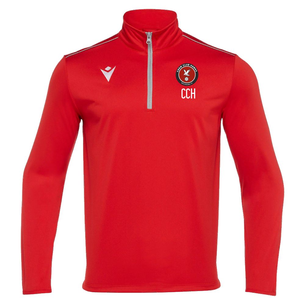 CREW CLUB HAWKS - PLAYERS RED HAVEL 1/4 TRACKSUIT TOP Macron Store Hastings