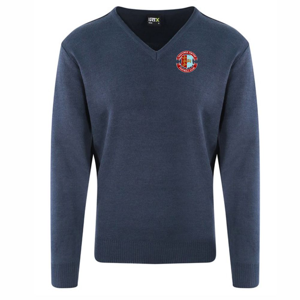 HASTINGS UNITED FC – RETRO KNITTED V-NECK JUMPER – Available in 2 colours