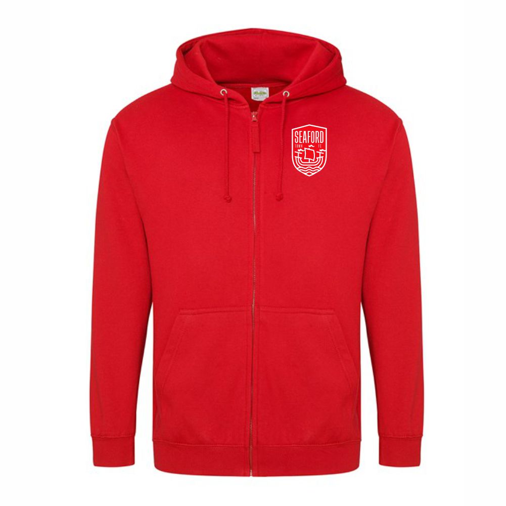 JNR SEAFORD TOWN FC RED ZIPPED CLUB HOODY Macron Store Hastings
